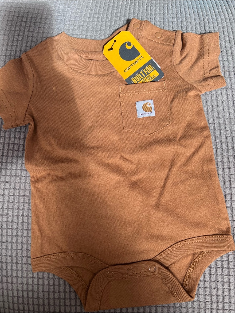 3m Carhartt brown Baby Short Sleeve snap onesie T-shirt Top unisex Bodysuit NEW